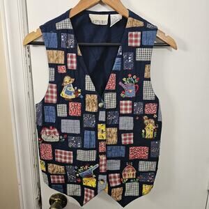 Vtg Casey & Max Embroidered Garden Patchwork Vest Sz S 90’s Teacher Grandma